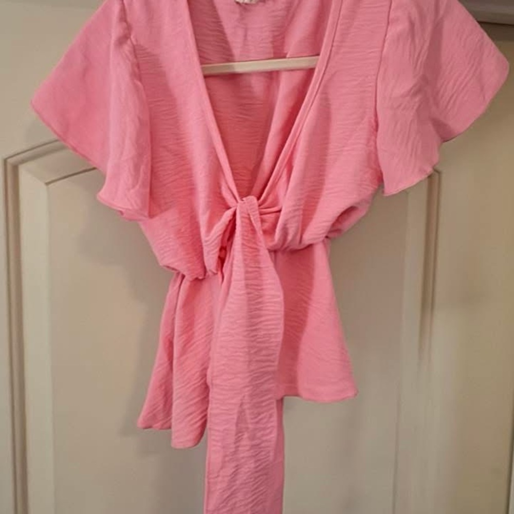 Pink Tie-Front Blouse